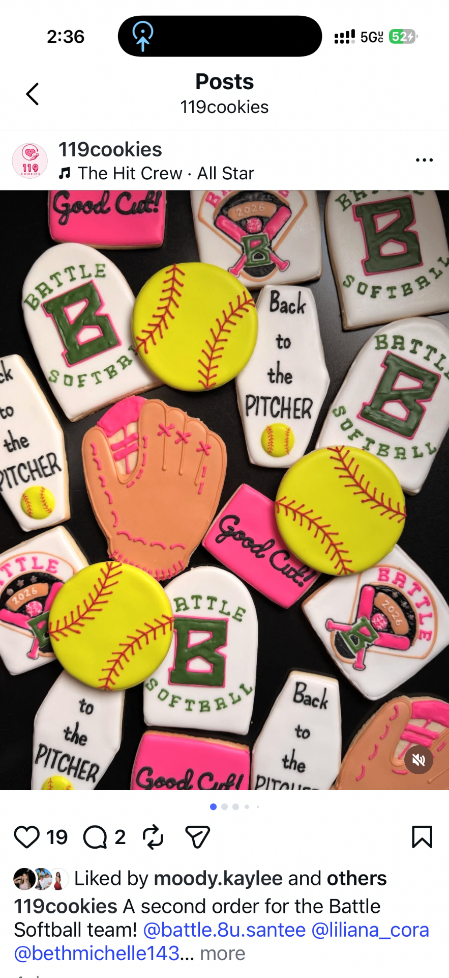 Battle softball team logo cookies with softballs and gloves
